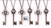 6x Ketting sleutels brons 2 assortie