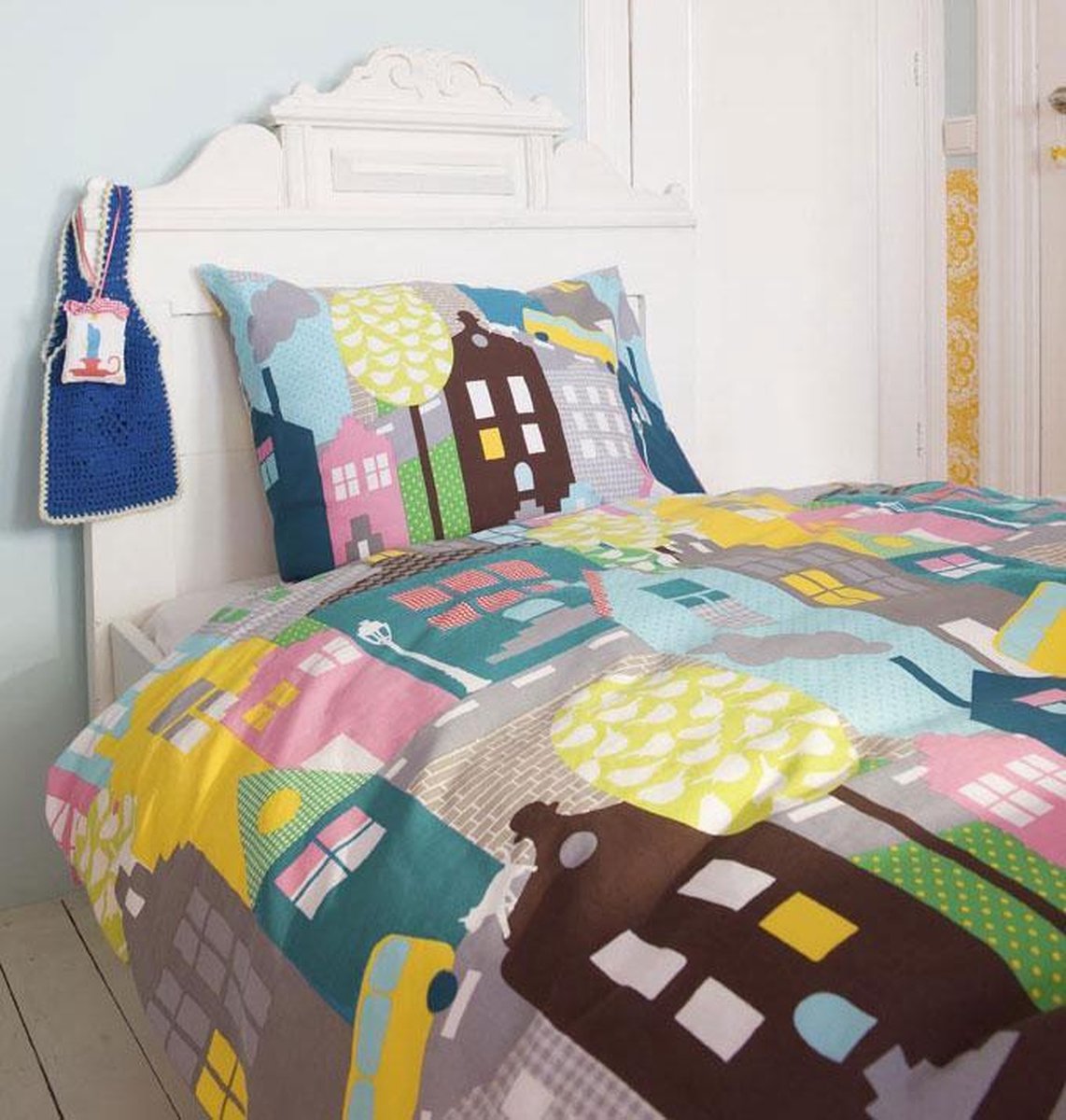 Beddinghouse Kids dekbedovertrek Houses - Roze Multi