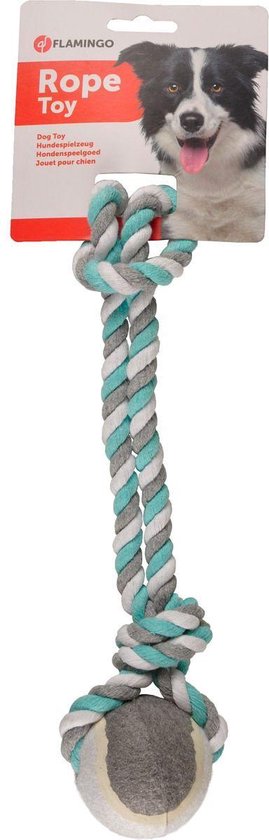 Flamingo - Flamingo Jim - Speelgoed Honden - Hs Katoen Jim Trektuig Tennis Munt/ Wit/grijs S Dia. 6cm/40cm - 1st - 120261 - 1st - 1pce