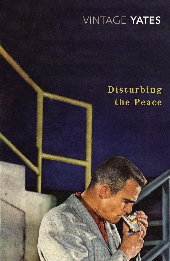Boekomslag met de titel 'Disturbing the Peace' door Vintage Yates. Een man met een sigaret in zijn mond steekt deze aan.