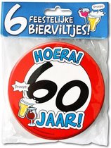 Bierviltjes hoera 60 jaar per 6 stuks