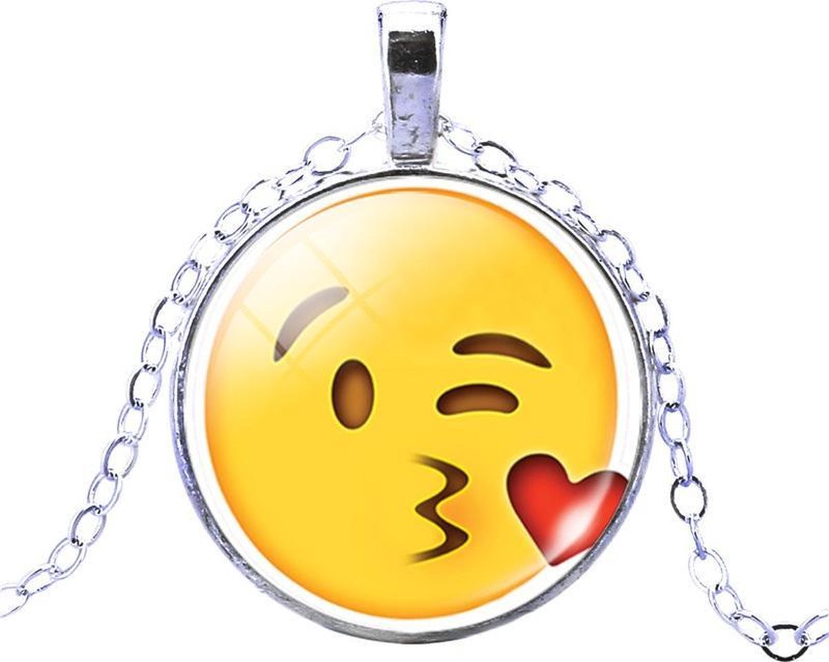 Fako Bijoux® - Ketting - Cabochon - Emoji - Hart Kus