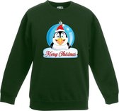 Kersttrui Merry Christmas pinguin kerstbal groen jongens en meisjes - Kerstruien kind 3-4 jaar (98/104)
