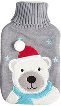 Kruik Kerst ijsbeer grijs gebreide hoes 2 liter - warmwaterkruik