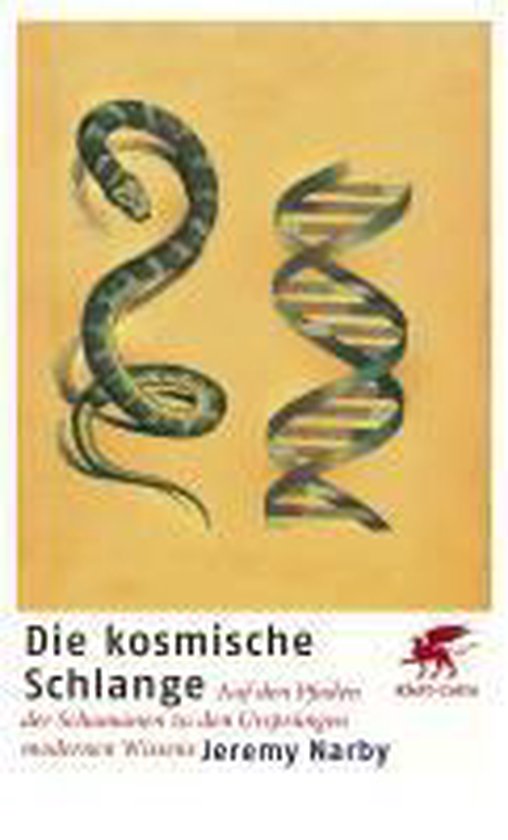 Boek 'Die kosmische Schlange' met op de kaft een slang en een DNA-streng.