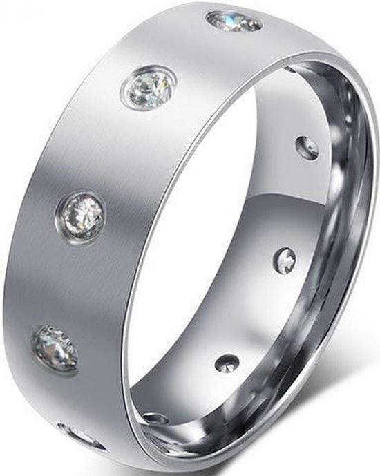 Schitterende Ring met rondom Zirkonia Steentjes| Damesring | Herenring | Jonline | 18,25 mm. Maat 57