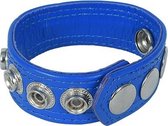 Blauw lederen cockring met drukkers