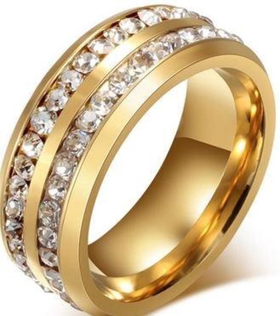 Schitterende Gold Plated dubbele rij Zirkonia Ring | Dames ring | Jonline | 20,75 mm. Maat 65