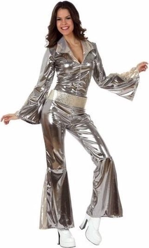 Zilveren disco jumpsuit voor dames M/l