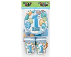 feest pakket eerste verjaardag jongen (serie blauwe ballonnen 1 jaar)