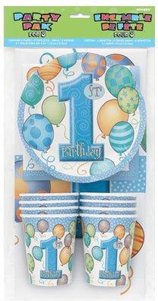 feest pakket eerste verjaardag jongen (serie blauwe ballonnen 1 jaar)