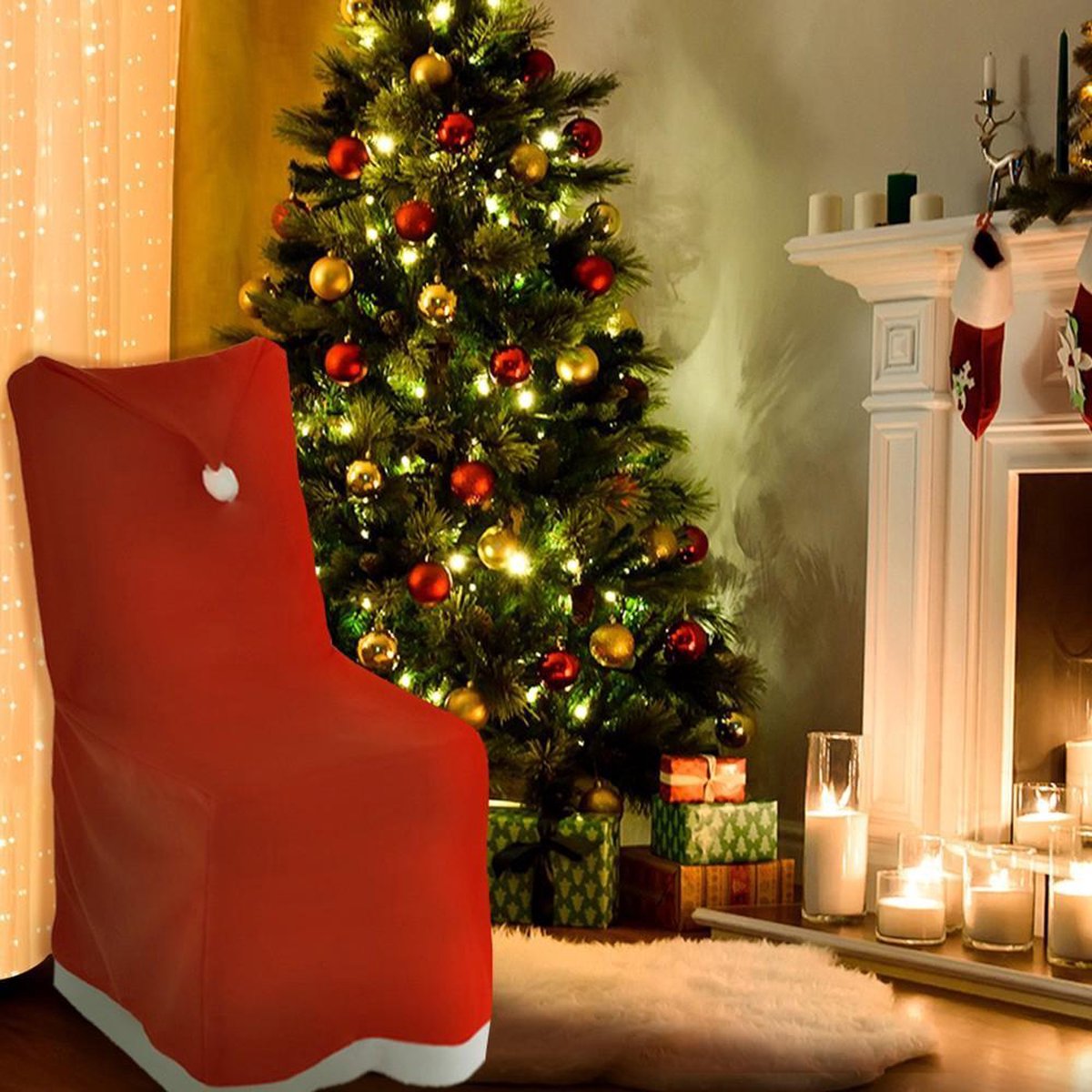 2x XL Kerstmuts Stoelhoezen Set Eetkamerstoelen Hoes Eetkamer