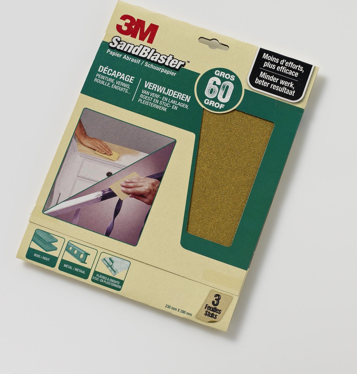 3M™ SandBlaster™ Schuurpapier vellen, 60373, Groen, 23 cm x 28 cm, P60, 3 vellen