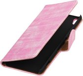 Roze Mini Slang booktype wallet cover - telefoonhoesje - smartphone hoesje - beschermhoes - book case - hoesje voor LG K10