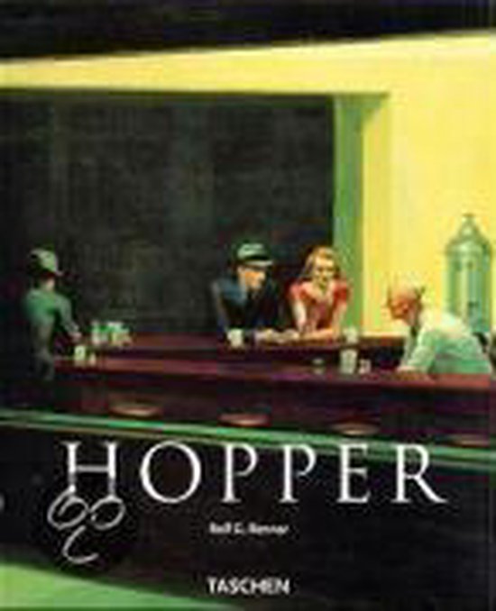 Boekcover van Edward Hopper met een schilderij van een bar, "HOPPER" in grote letters.