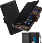 MP Case zwart leder look hoesje voor Huawei P8 lite Booktype - Telefoonhoesje - smartphonehoesje - beschermhoes.