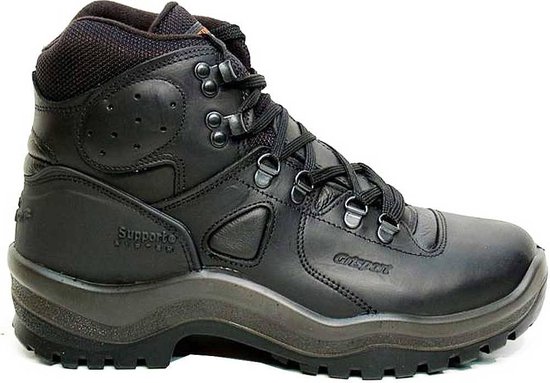 Zwarte Grisport Sherpa wandelschoen met veters, rubberen zool en "Support System" opdruk.