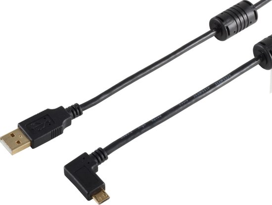 USB Micro B haaks naar USB-A kabel - USB2.0 - tot 2A / zwart - 1 meter