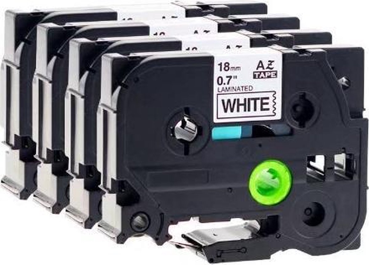 4 Pack Compatible Label Tape TZe-241 / TZ-241 Zwart op Wit 18mm X 8m voor PT-3600, PT-7600VP, PT-9500PC, PT-9600, PT-9700PC, PT-9800PCN Label Printer