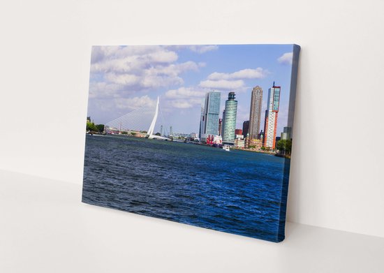 Rotterdam Skyline | Erasmusbrug | Kop van Zuid | Steden | Canvasdoek | Wanddecoratie | 150CM x 100CM | Schilderij | Foto op canvas