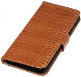 Snake Bookstyle Wallet Case Hoesjes voor Huawei Ascend G7 Bruin