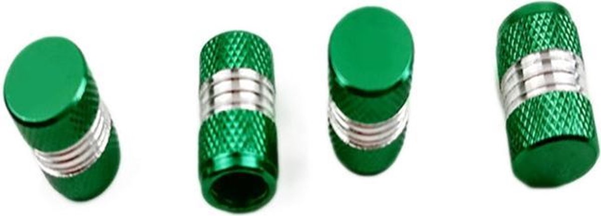 4 Groene aluminium ventieldopjes met ingeslepen zilverkleurige ring - NBH® - Merkloos