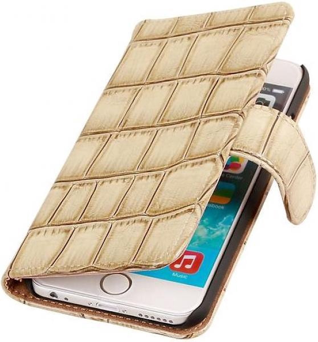 Glans Krokodil Bookstyle Hoes - Geschikt voor iPhone 6 Beige