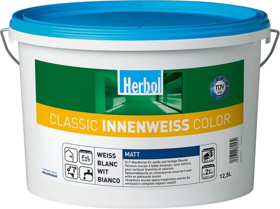 Herbol Classic Innenweiss Color, Verf, Kant-en-klaar gemengd, Wit, Matt glans, 12,5 l, Weiß