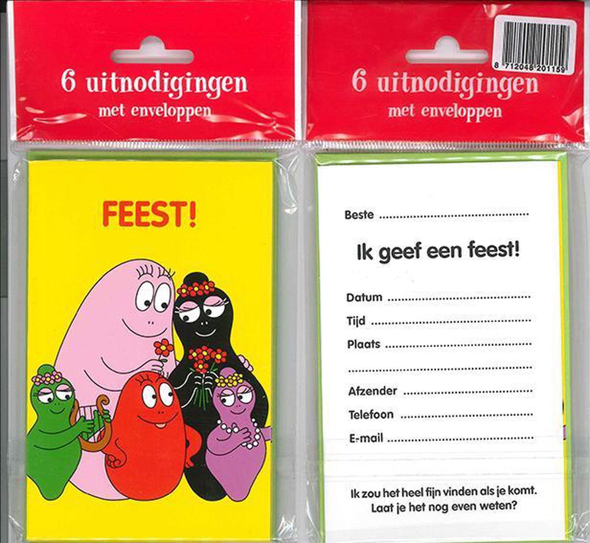 12 Uitnodigingskaartjes met envelop - Barbapapa - 9 x 13.5 cm