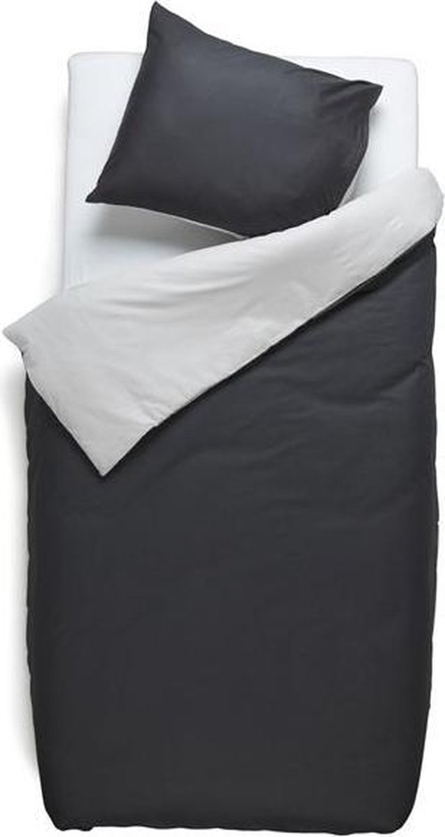 Snoozing Two Tone - Flanel - Dekbedovertrek - Eenpersoons - 140x200/220 cm + 1 kussensloop 60x70 cm - Antraciet/Grijs