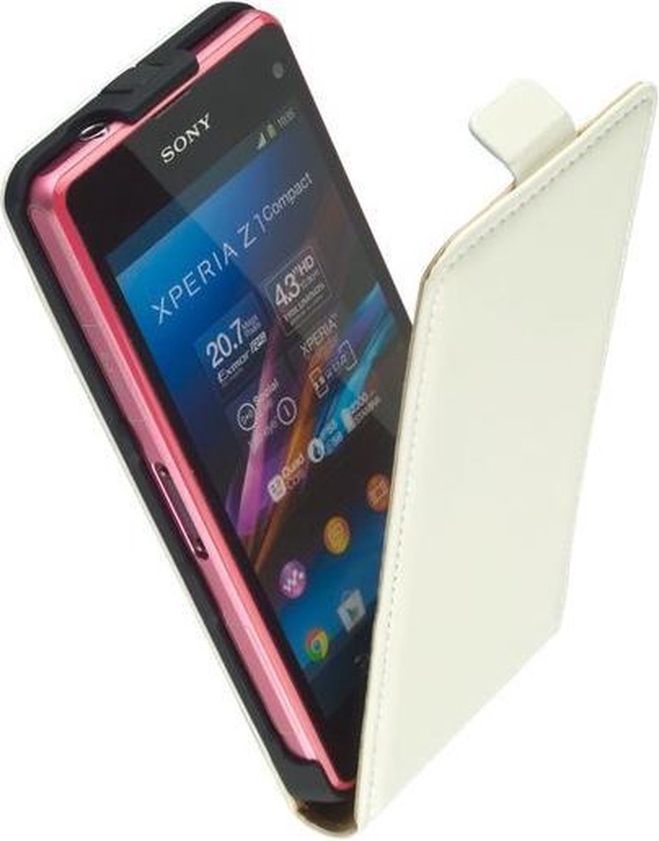 Lelycase Lederen Flip case Telefoonhoesje Sony Xperia Z1 Compact Creme Wit
