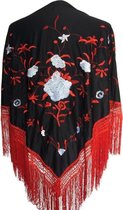 Spaanse manton  - omslagdoek - zwart rood wit bij verkleedkleding of flamenco jurk