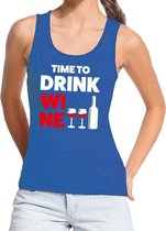 Time to Drink Wine tekst tanktop / mouwloos shirt blauw dames M