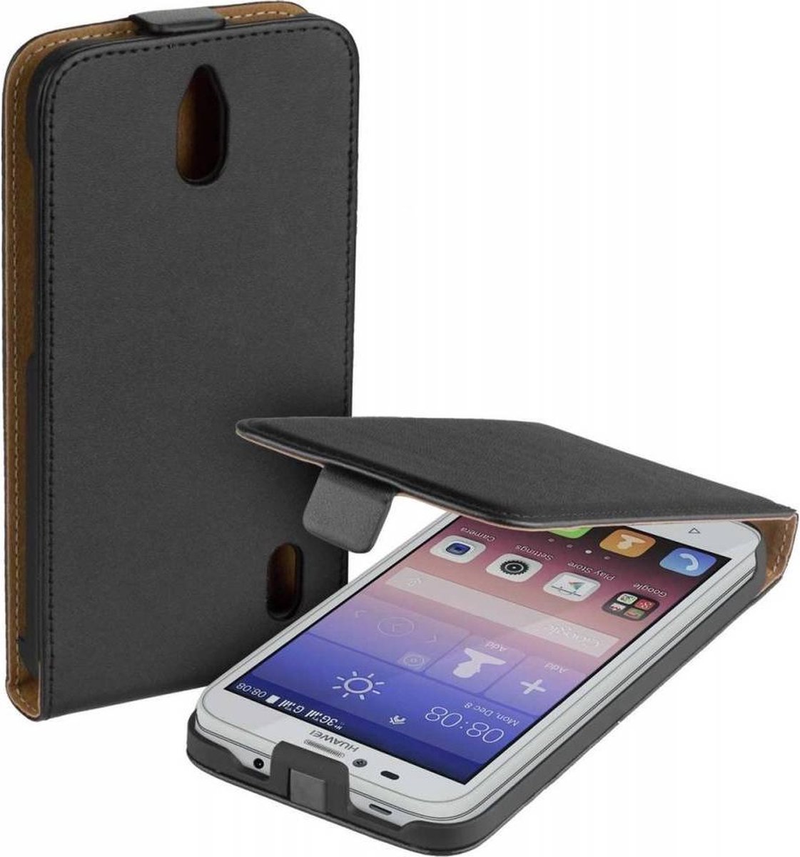 Zwart eco Leather Flipcase voor de Huawei Y625 hoesje