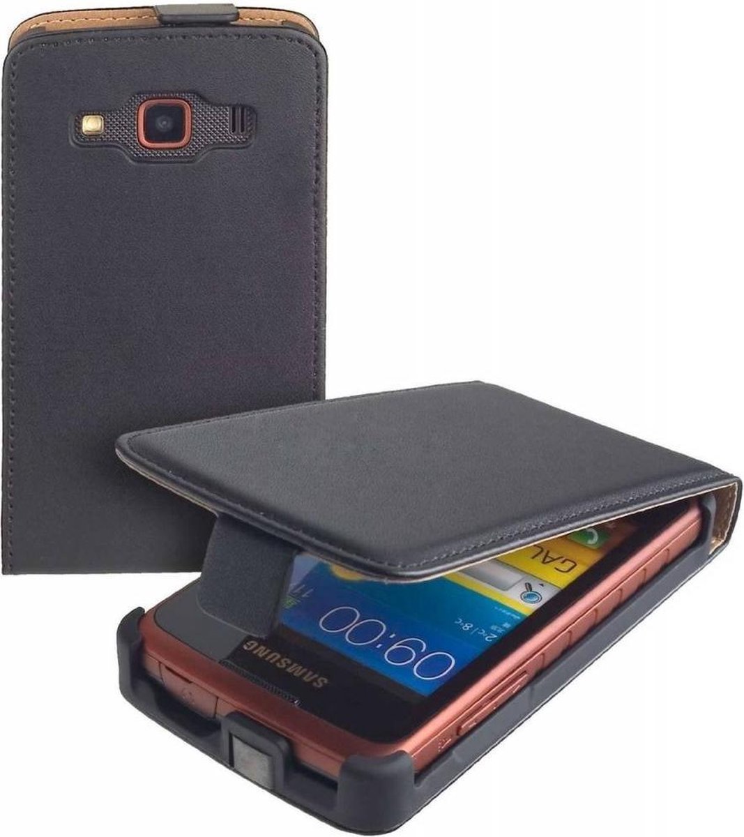 Lelycase Zwart Eco Leather Flip case Samsung Galaxy Xcase S5690 hoesje