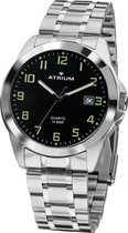 ATRIUM Horloge - Heren - 10 bar - Analoog - Zilver / Zwart - Edelstaal - Datum - Quartz Uurwerk - Edelstalen Sluiting - A16-31