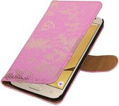 Bloem Bookstyle Hoesje - Wallet Case Telefoonhoesjes - Geschikt voor Samsung Galaxy J2 (2016 ) J210F Roze