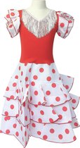 Spaanse jurk - Flamenco - Niño - Wit/Rood - Maat 92/98 (4) - Verkleed jurk