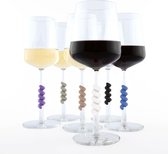 Cleverline - Glas markers - Wine Glass Twisters - Flexibel kunststof - Set  van 6 stuks - Lichtblauw - Grijs - Donkerblauw - Taupe  - Wit - Zwart