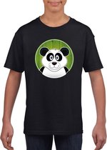 Kinder t-shirt zwart met vrolijke panda print - panda beren shirt - kinderkleding / kleding 158/164