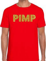 Pimp gouden glitter tekst t-shirt rood heren - heren shirt Pimp XXL