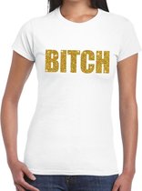 BITCH gouden glitter tekst t-shirt wit dames - dames shirt BITCH XS