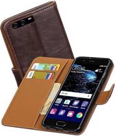 Zakelijke Book Case Telefoonhoesje Geschikt voor de Huawei P10 - Portemonnee Hoesje - Pasjeshouder Wallet Case - Mocca
