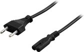 DELTACO DEL-109A, Kabel voor verbinding tussen apparaat en stopcontact, CEE 7/16 naar IEC 60320 C7, 2m, zwart