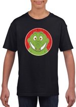 Kinder t-shirt zwart met vrolijke krokodil print - krokodillen shirt L (146-152)