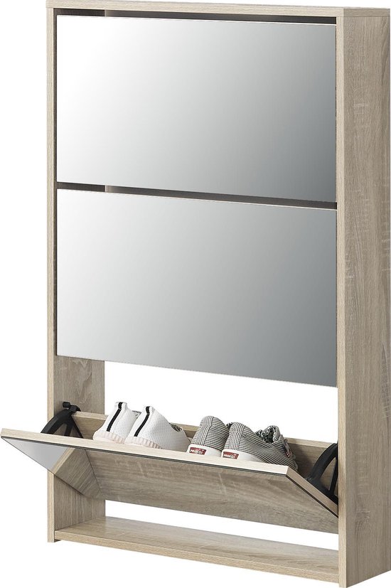Schoenenkast met spiegels 3 vouwdeuren Sonoma eiken look | bol.com