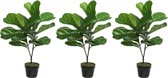 3x Groene Ficus carica/vijgenboom kunstplanten 71 cm in zwarte pot - Kunstplanten/nepplanten - Vijgenbomen