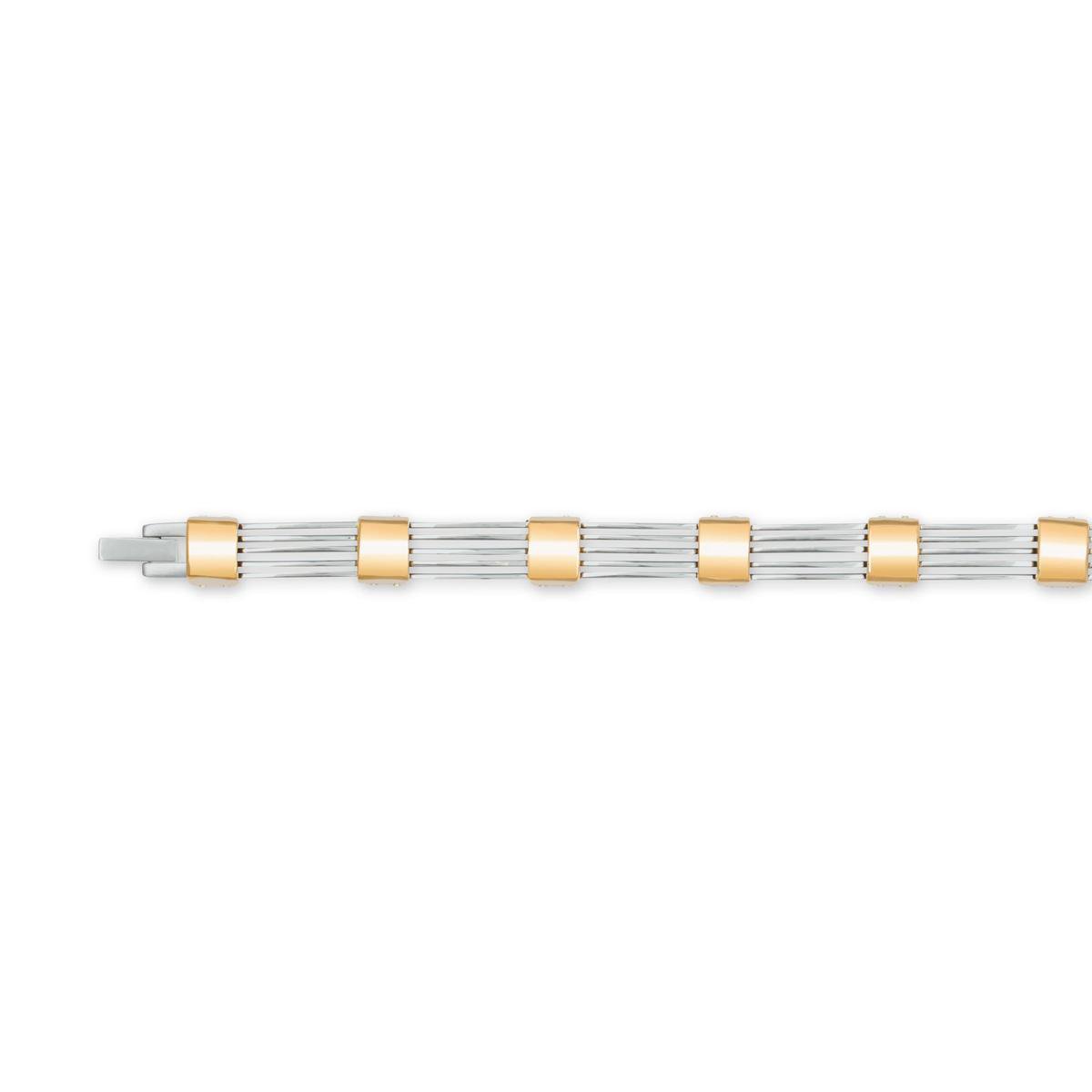 Slate - Stalen schakelarmband 21 cm - Spijltjes met vergulde tussenblokjes