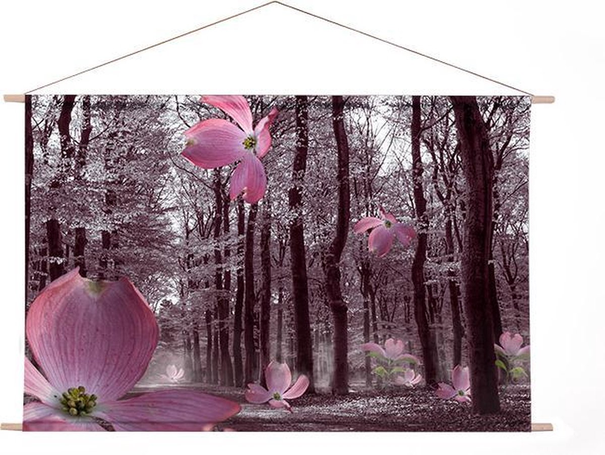 Ideasonthefloor.com - Textiel poster - Bloemen In Bos - Fotografische Kunst -120x80 cm (bxl) - Titel: Falling flowers