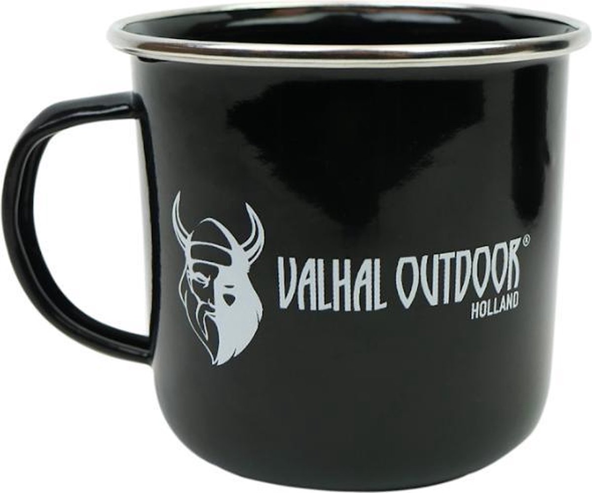Valhal Outdoor emaille Mok - 0.4L , zwart geëmailleerd staal - VH0.4M - Valhal Outdoor